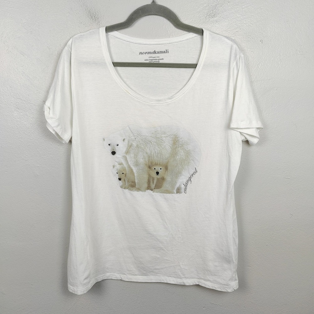 Norma Kamali Polar Bear T-Shirt XL White Cotton Endangered Graphic‎ Tee